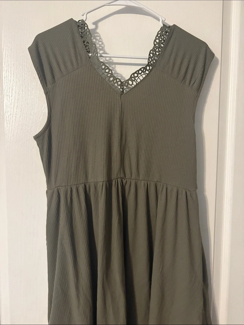 Cato Olive Green Sleeveless Lace-Trim Casual Dress